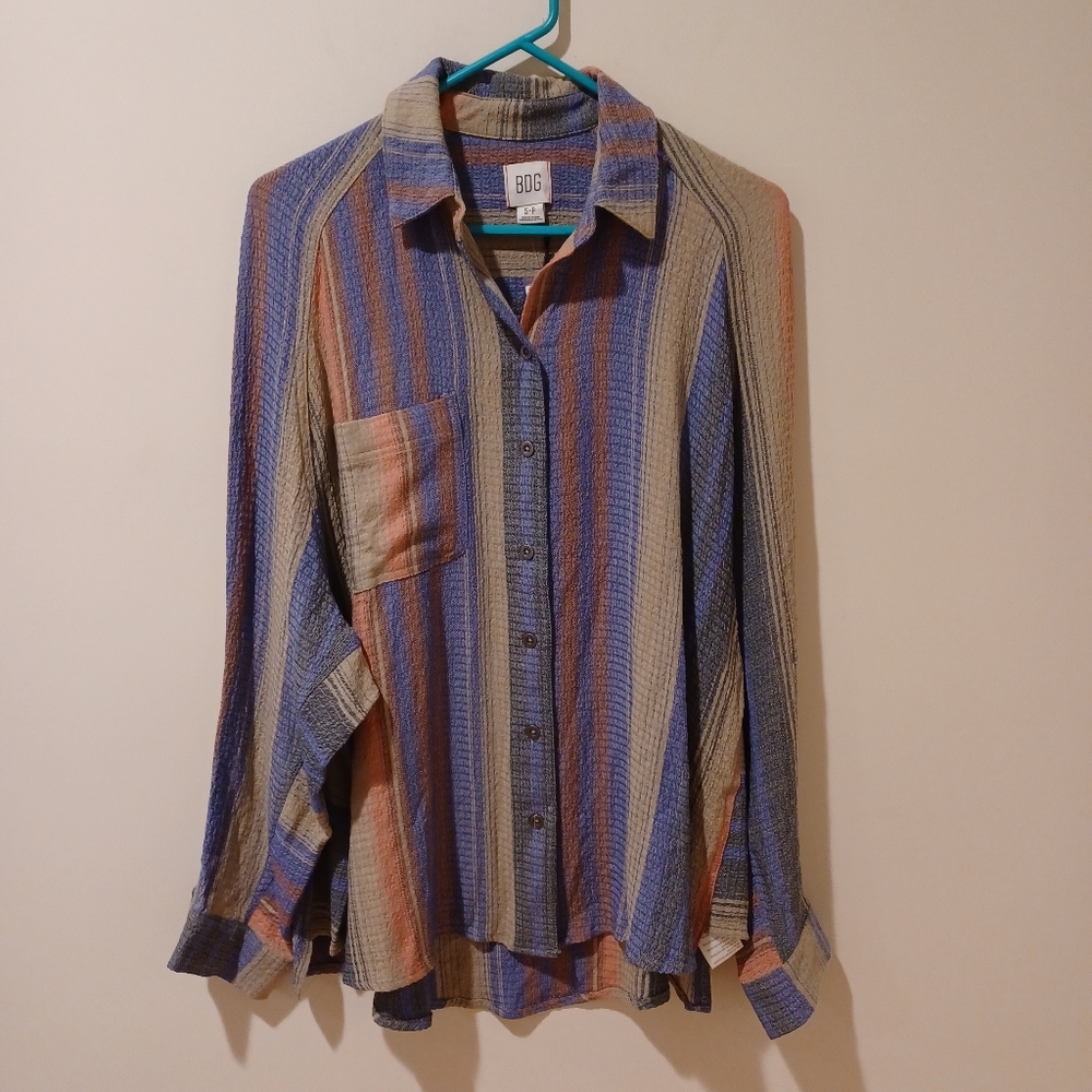 NWT BDG Keanu Plaid Button-Down Boho Oversized Shirt Long Sleeve Green Multi S